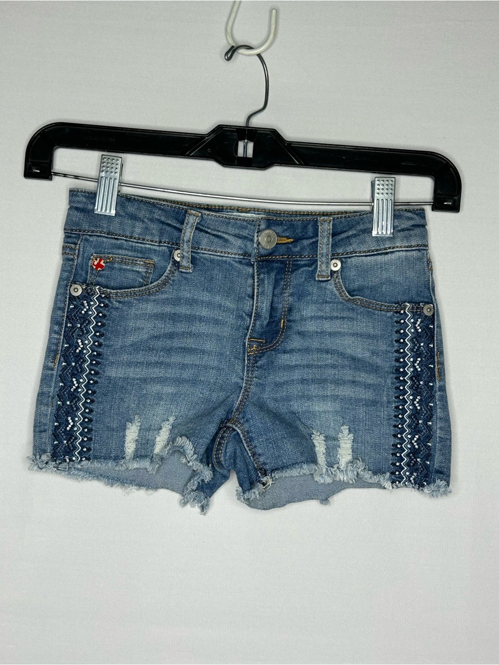 Hudson Jeans Blue Embroidered Distressed Denim Shorts